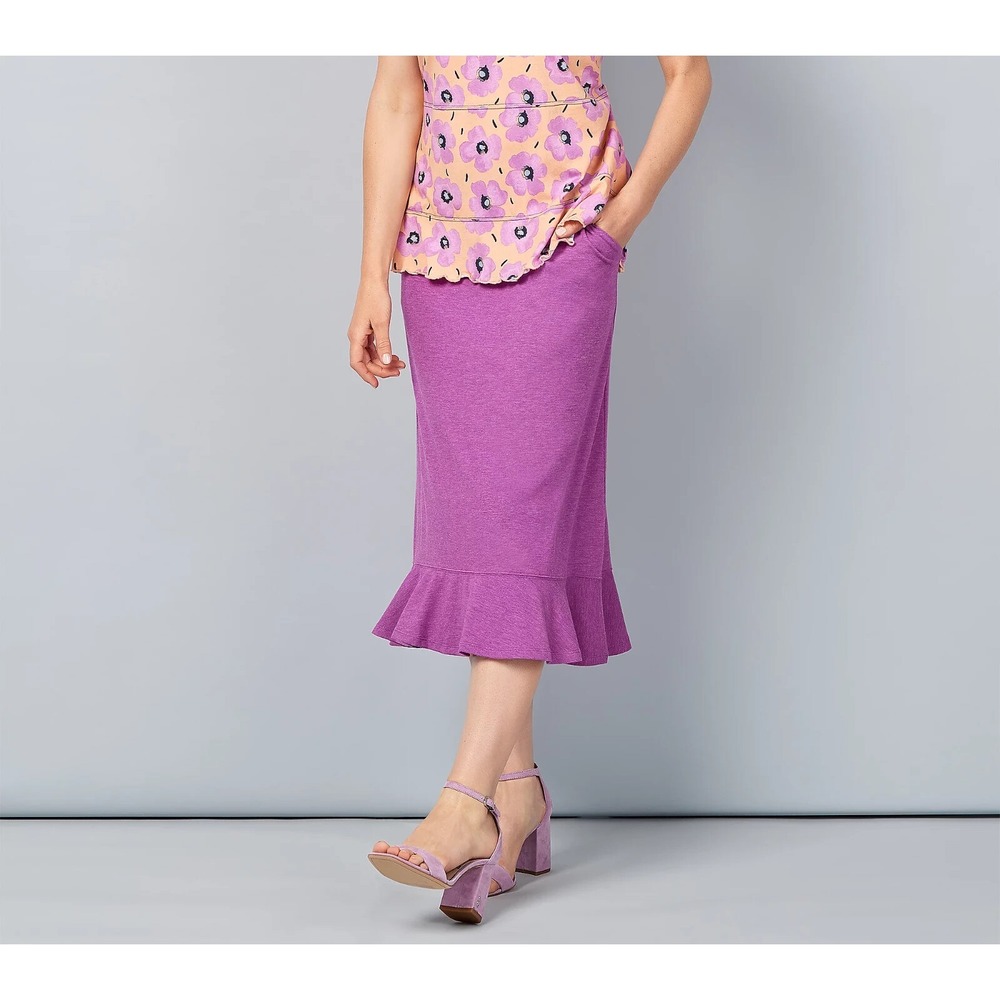 LOGO Lounge by Lori Goldstein Jersey Skirt with Flounce Hem, Purple Dahila, XXS